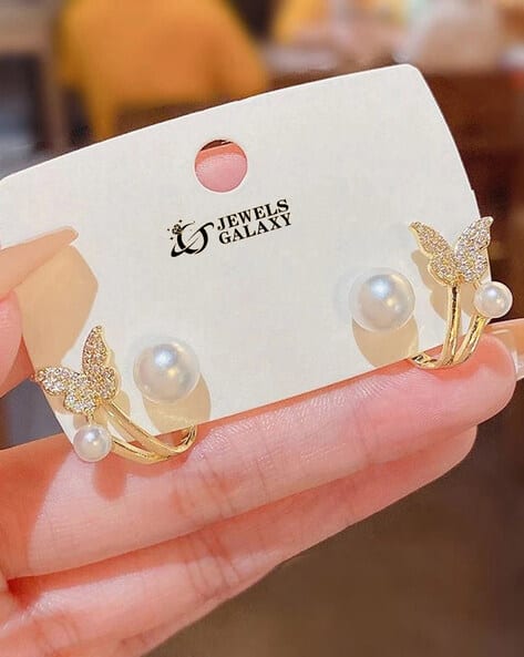 Butterfly Pearl Drop Earrings - Image 2