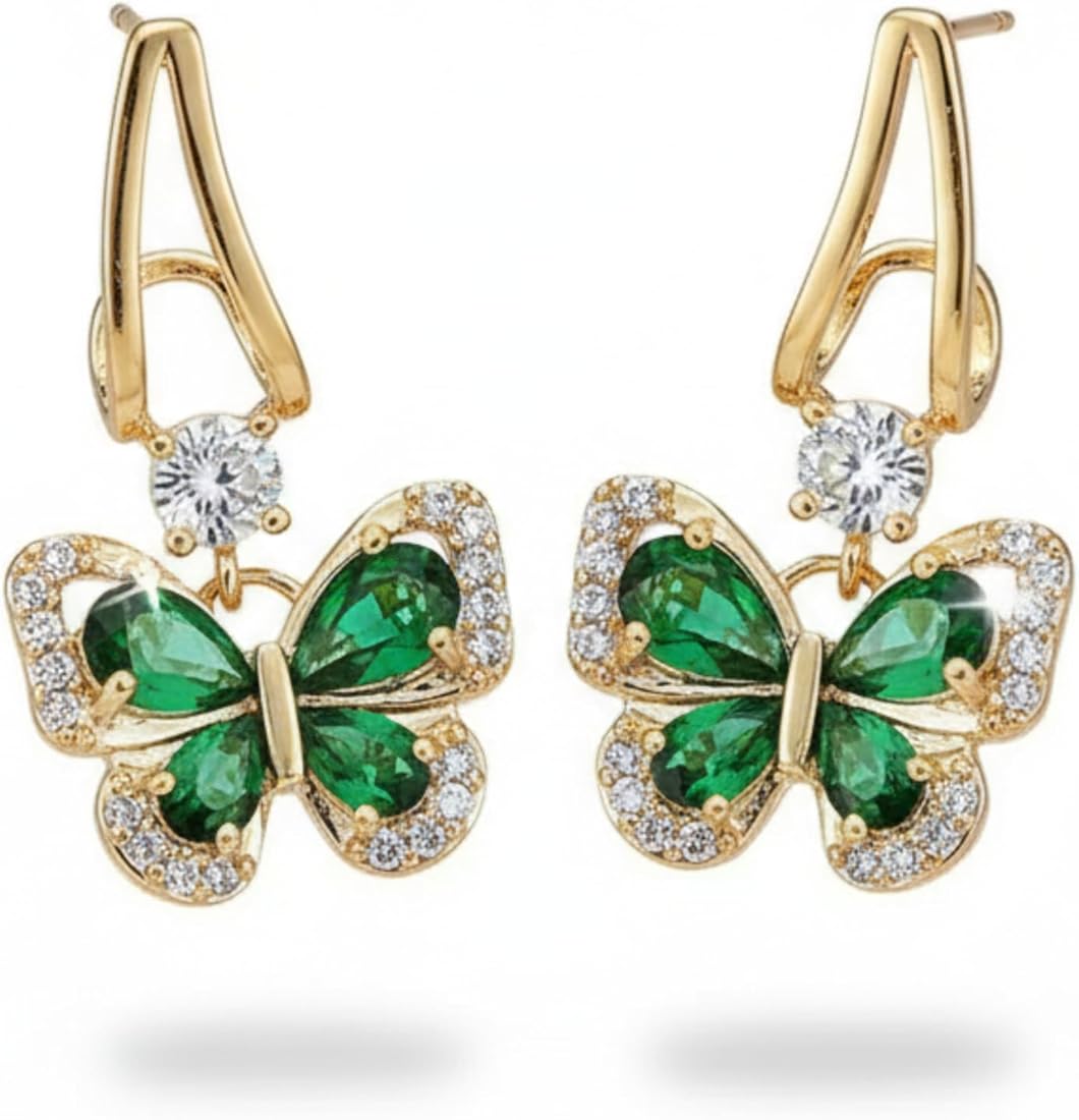 Emerald Butterfly Drop Earrings