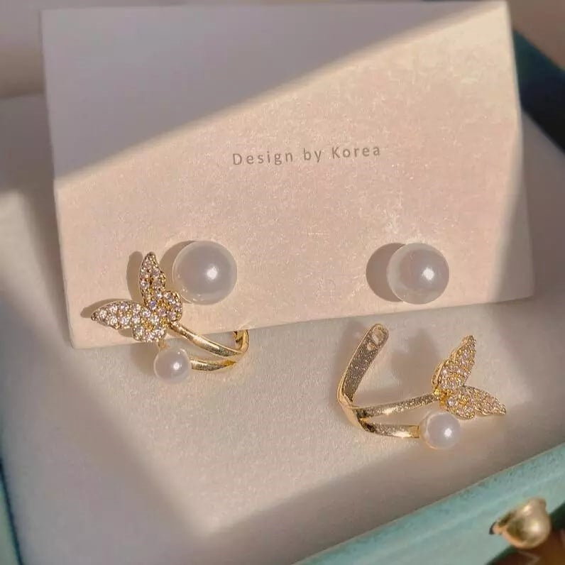 Butterfly Pearl Drop Earrings - Image 4