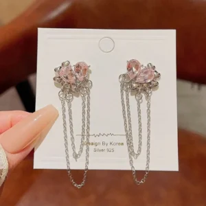 Pink Crystal Chain Earrings