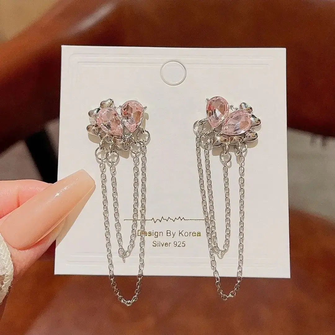 Pink Crystal Chain Earrings