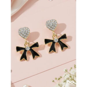 Black Bow Heart Drop Earrings