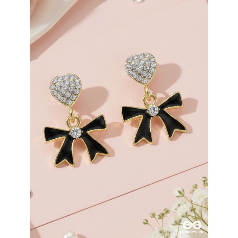 Black Bow Heart Drop Earrings