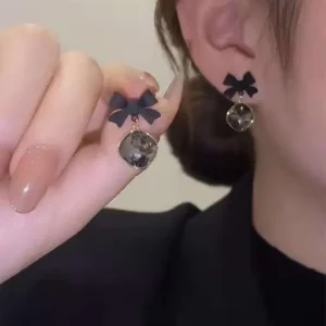 Black Bow Drop Earrings