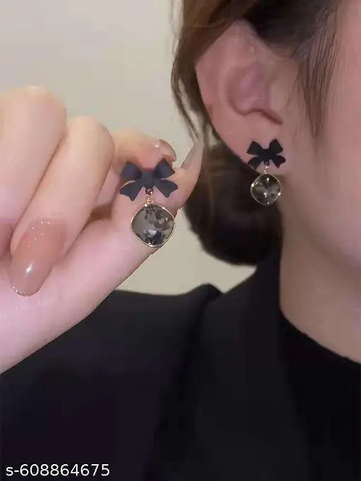 Black Bow Drop Earrings